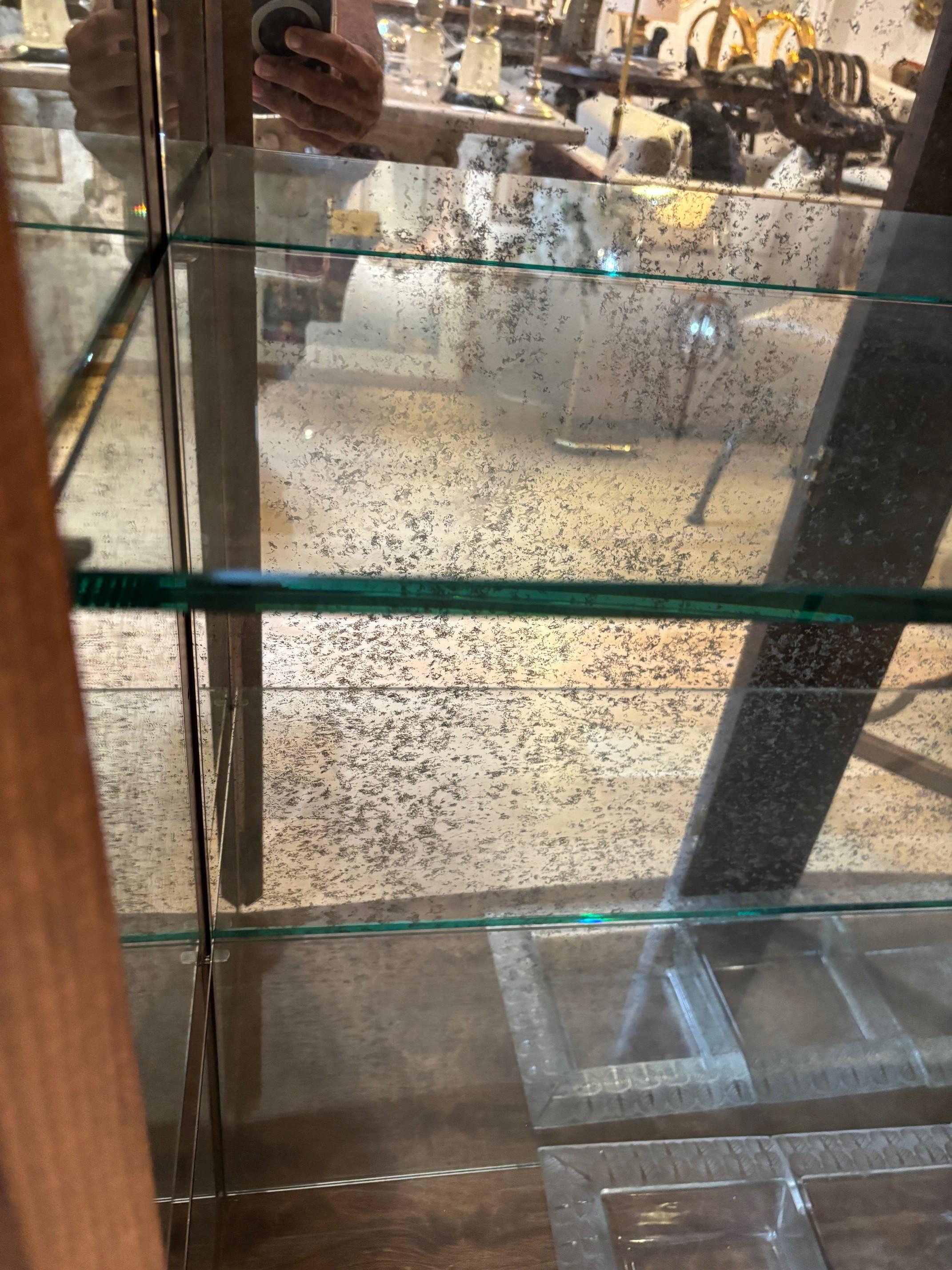 21st C. Walnut Burl Veneer Glass Paneled Two Door Adjustable Two Shelves Vitrine For Sale 2