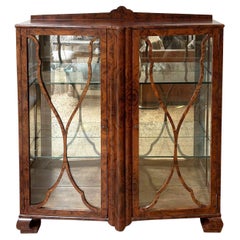 21st C. Walnut Burl Veneer Glass Paneled Two Door Adjustable Two Shelves Vitrine