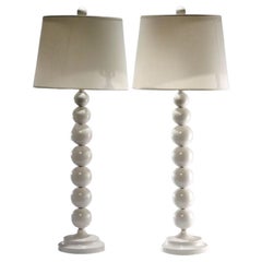 21st C., White Safavieh Jenna Table Lamps with Custom Shades, Pair