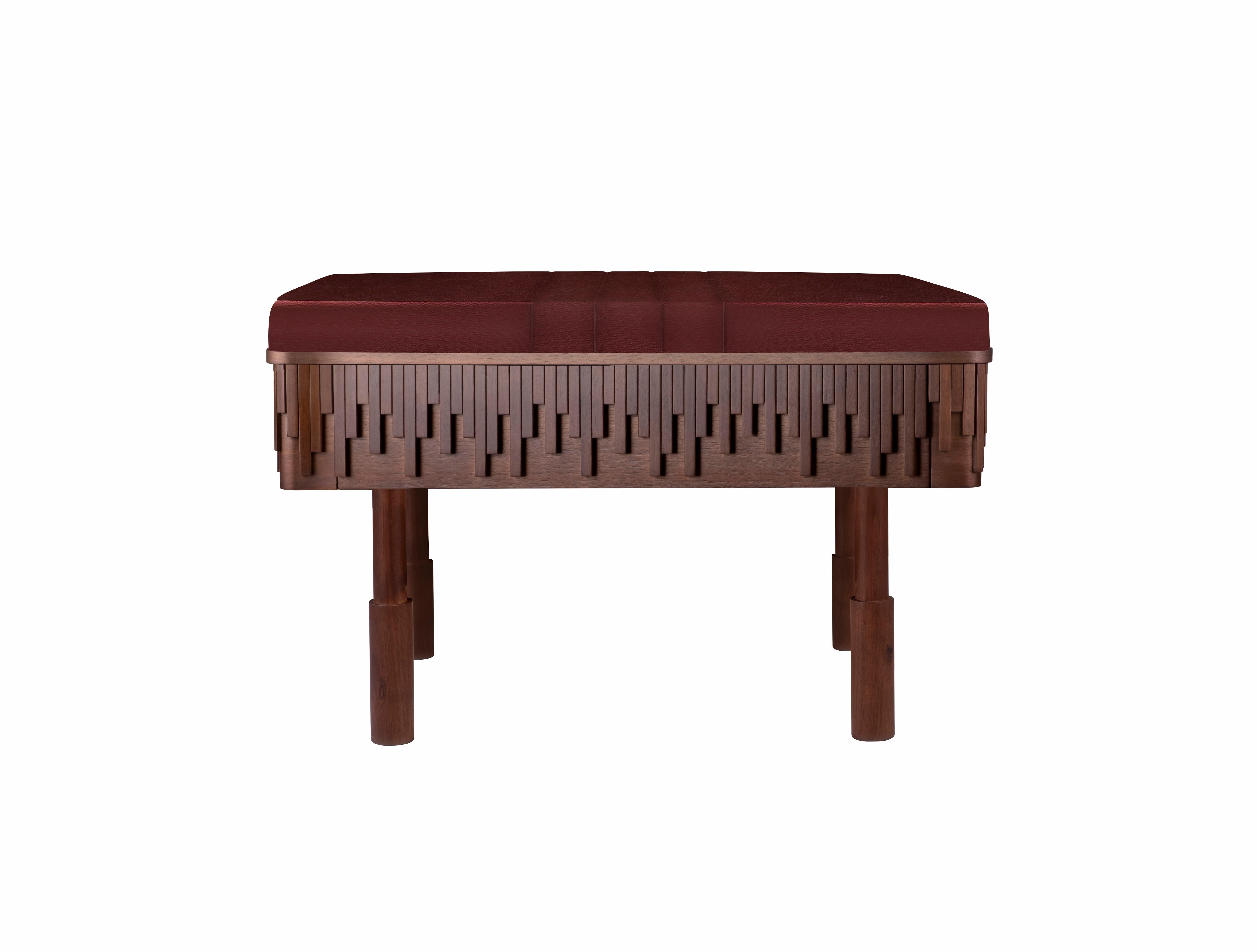 Portuguese 21st Campbell Bench Walnut Wood Leather For Sale