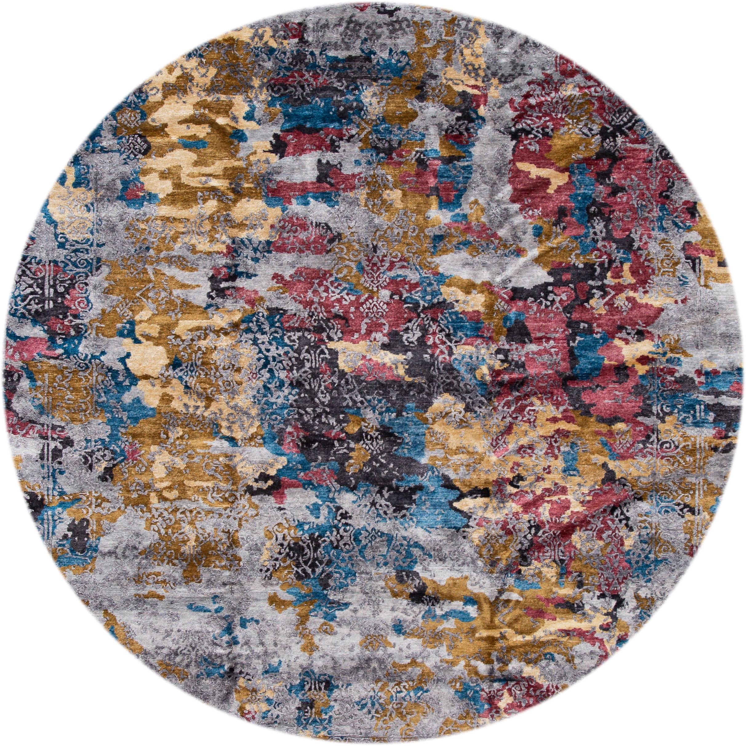 Hand-Knotted 21st Century Modern Wool and Silk Rug For Sale