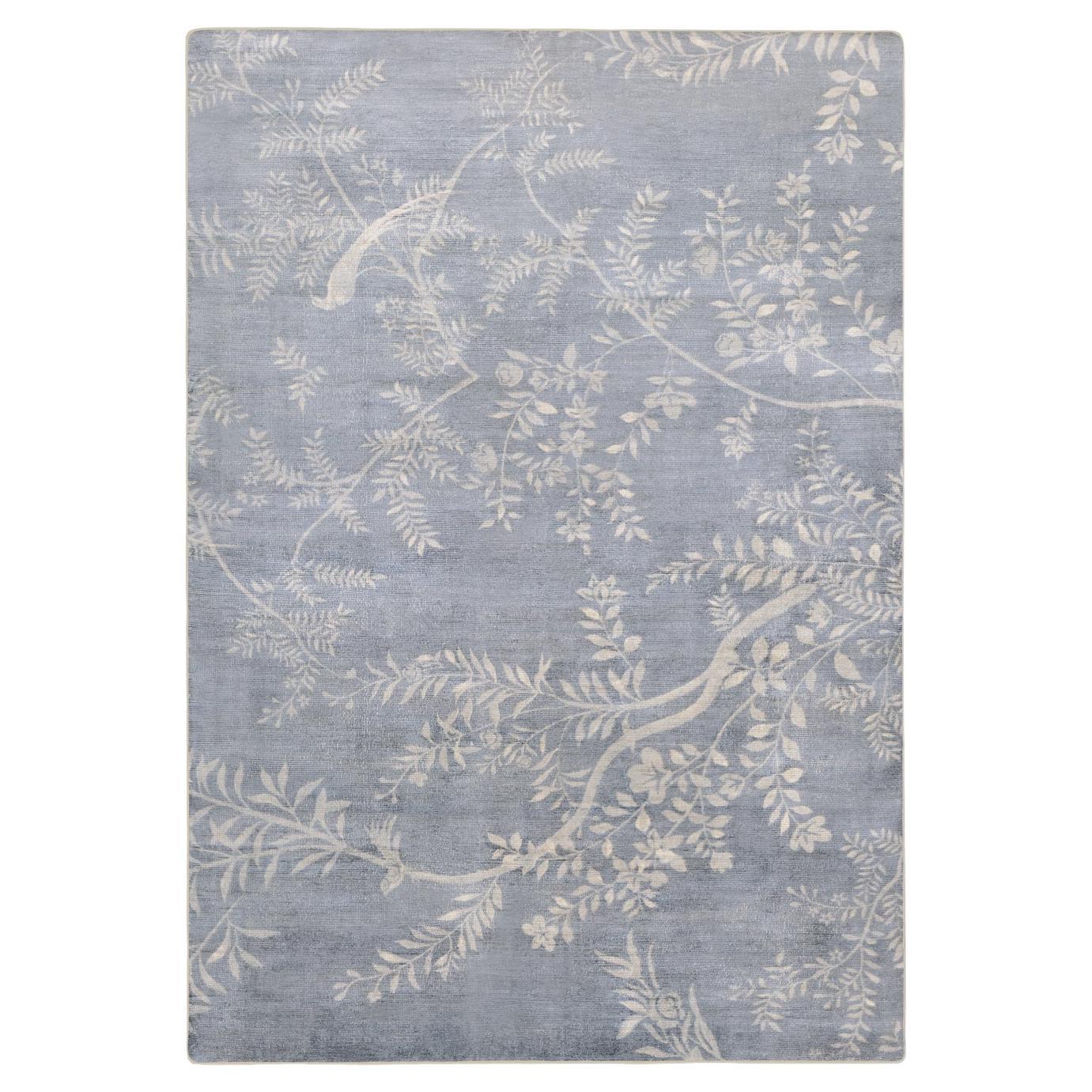 21st Cent Japanese Style Drawings Faded Blue Rug by Deanna Comellini 300x400 cm For Sale