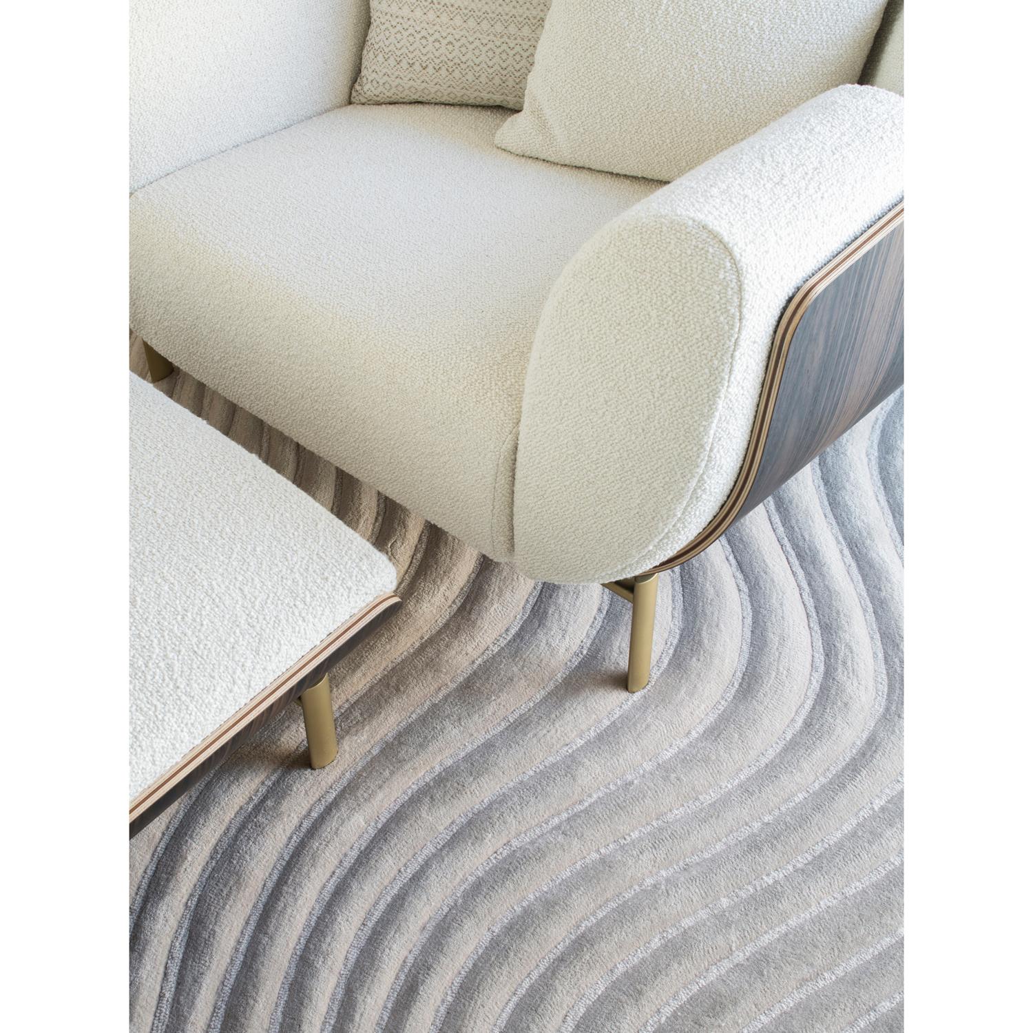 Moderne 21st Cent Living Room Waves Tapis gris chaud en laine de Deanna Comellini ø 240 cm en vente
