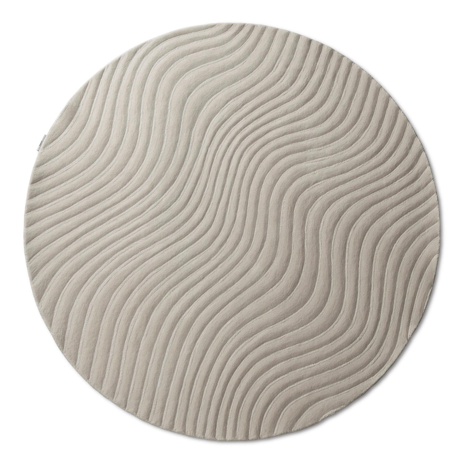 21st Cent Living Room Waves Wool Warm Grey Rug by Deanna Comellini ø 240 cm For Sale