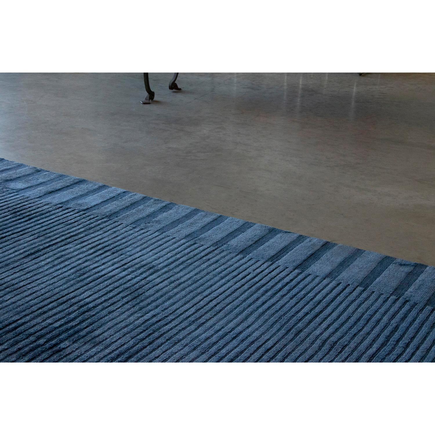 Modern 21st Cent Natural Striped Spring Blue Rug by Deanna Comellini In Stock 250x350cm For Sale