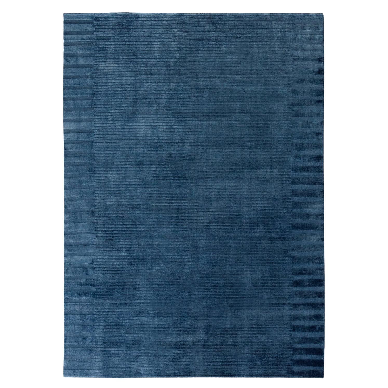 21st Cent Natural Striped Spring Blue Rug by Deanna Comellini In Stock 250x350cm For Sale