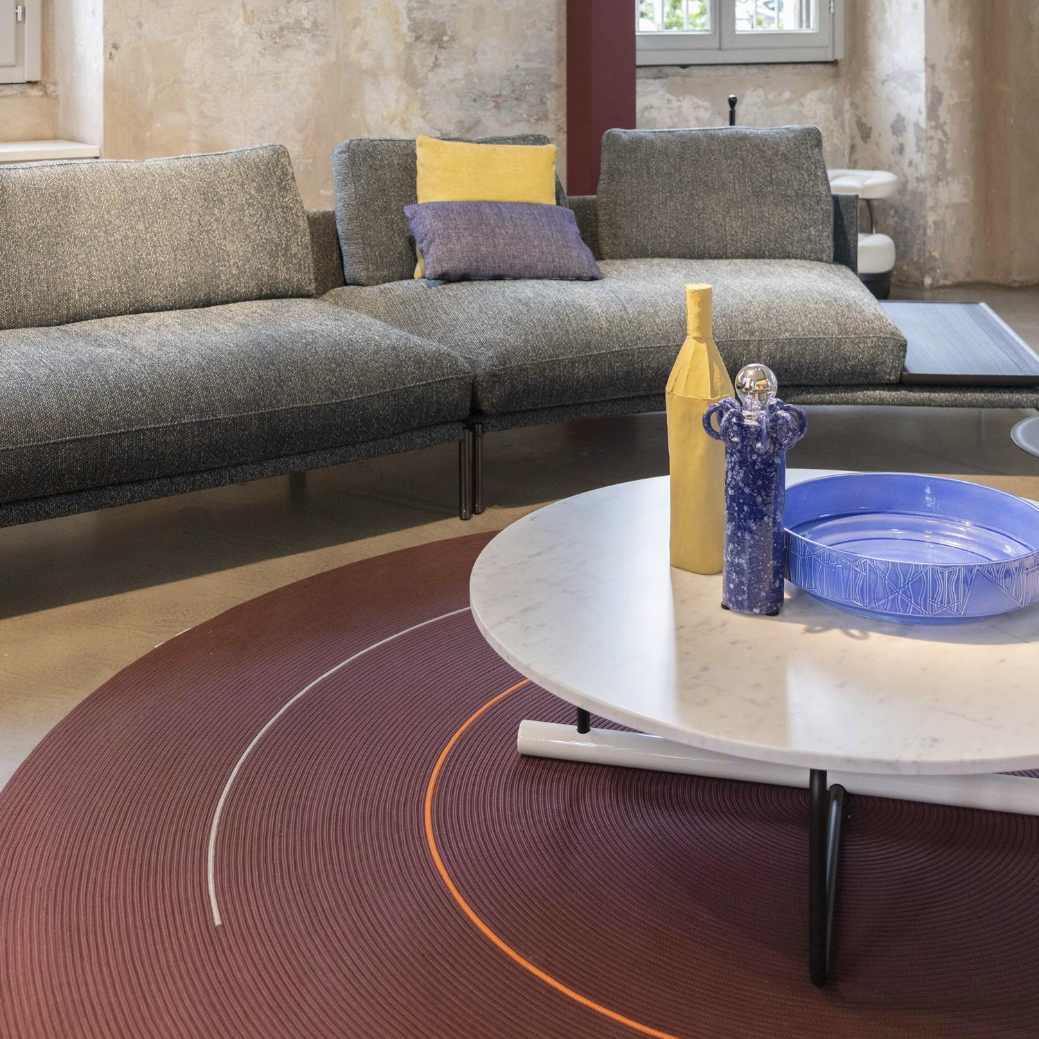 Hula Hoop is a new collection of minimal contemporary rugs suitable for both in and outdoor spaces designed by Deanna Comellini, founder and art director of Italian brand G.T.DESIGN, pioneer in the field of contemporary rugs.

The series of circular