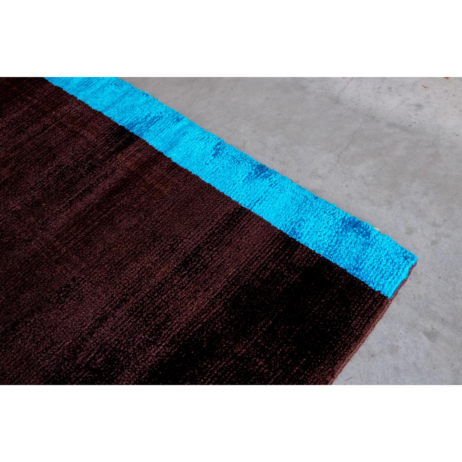 21st Cent Shiny Sky Blue Brown Runner Rug by Deanna Comellini in Stock 70x240 cm In New Condition For Sale In Bologna, IT
