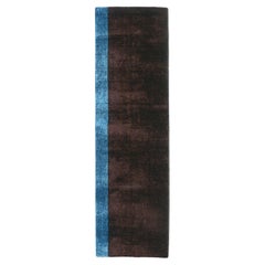 21st Cent Shiny Sky Blue Brown Runner Rug by Deanna Comellini in Stock 70x240 cm