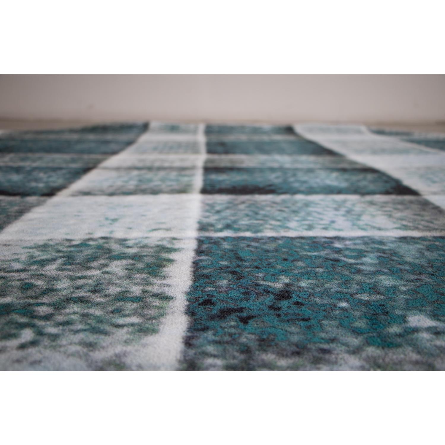 Modern 21st Cent Squared Organic Shape Green Rug by Deanna Comellini In Stock 190x200cm For Sale