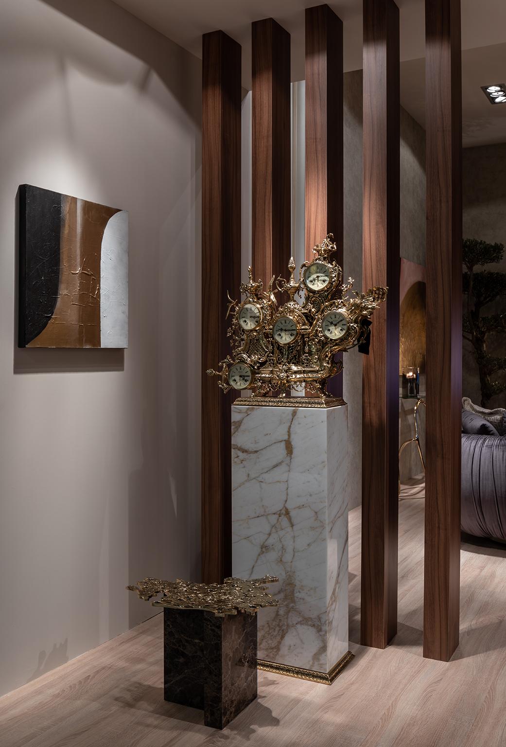 Table d'appoint contemporaine de 1 à 3 pièces, laiton patiné poli et marbre brun Neuf - En vente à Oporto, PT