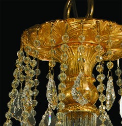 21st Century, lampadario a 12 luci in cristallo trasparente e bronzo