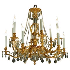 21st Century, 12-Lights Chandelier in Clear Crystal and Bronze