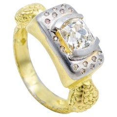 21st Century 1.5 Carat Cushion Diamond 18 Karat Yellow Gold Snake Heads Ring