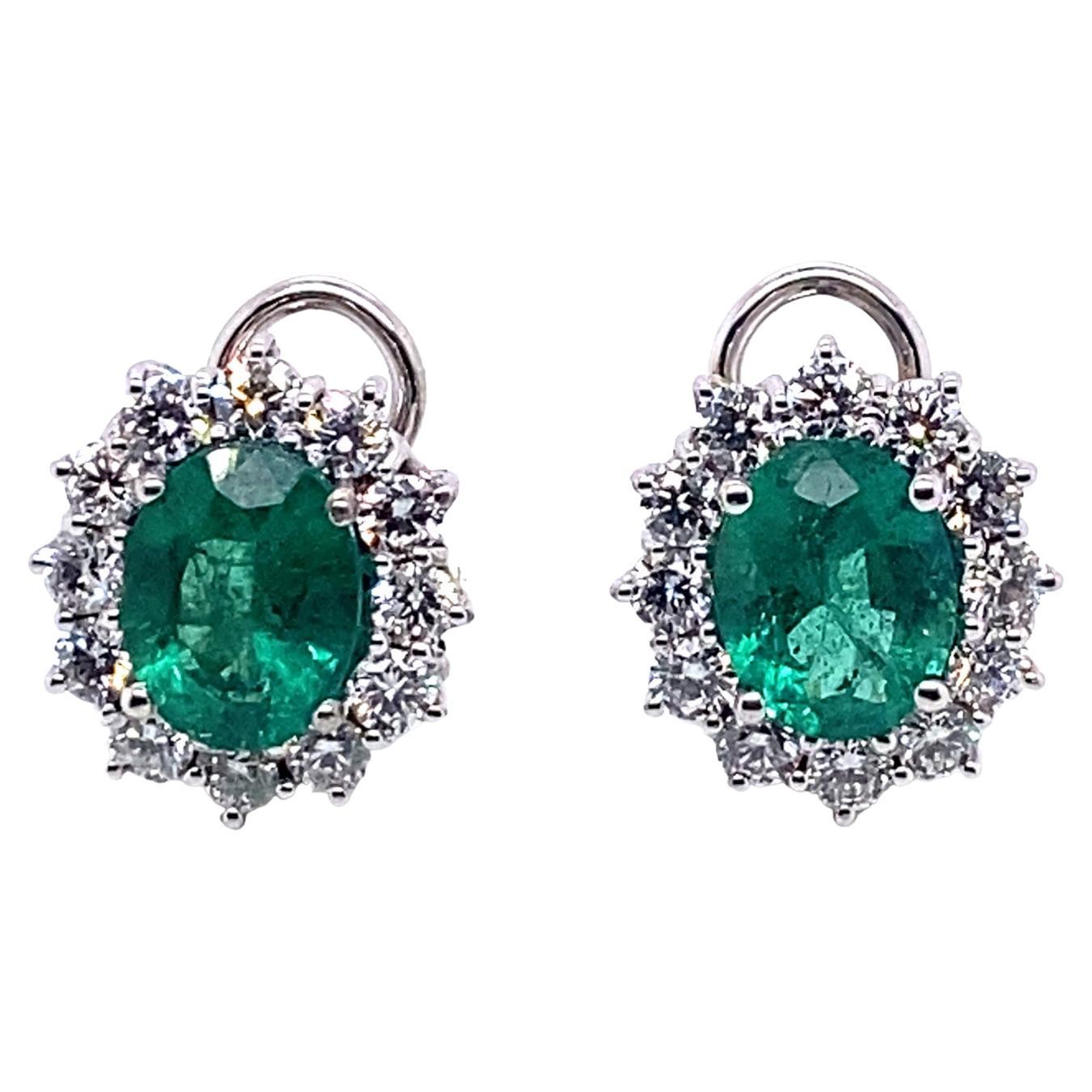 21st Century 18 Karat Gold 3.54-Carat Emerald and G-VS Diamond Earrings