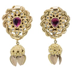 21st Century 18 Karat Gold Antique Mughal Piece Tourmaline Diamond Earrings
