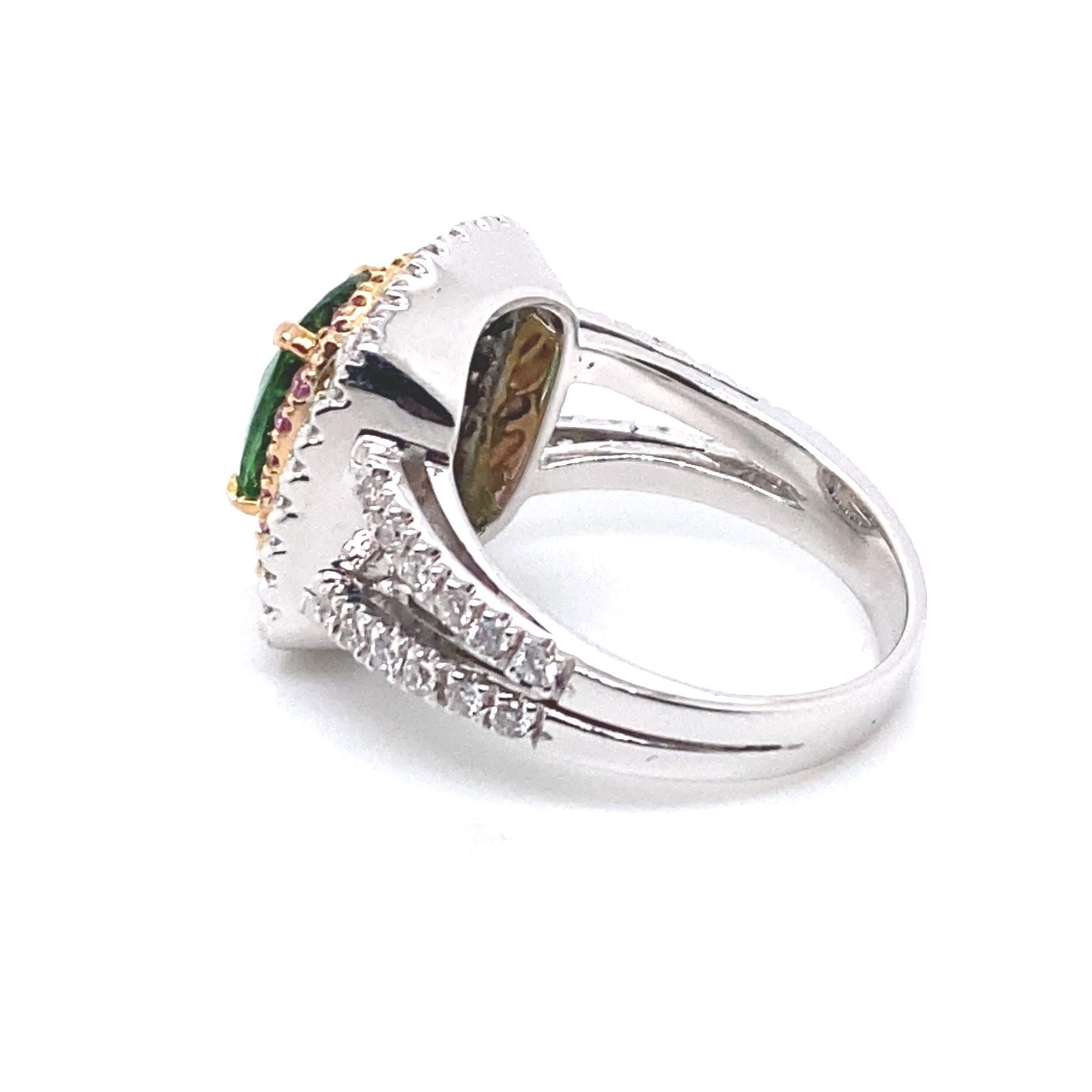 Contemporary Modern 18 Karat White and Yellow Gold, G VS Diamond, Sapphire & Tsavorite Ring