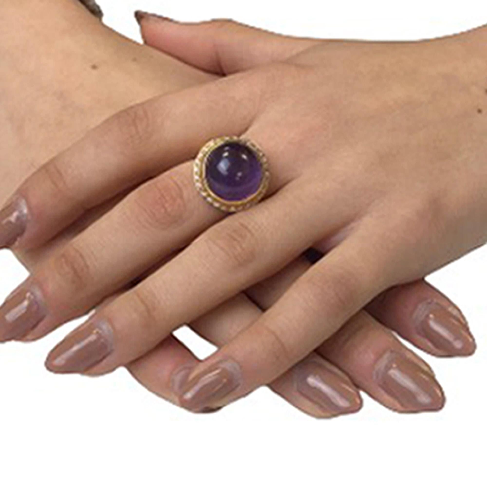 Round Cut 21st Century 18 Karat Gold Smooth Amethyst and F/G VVS Diamond Cocktail Ring For Sale