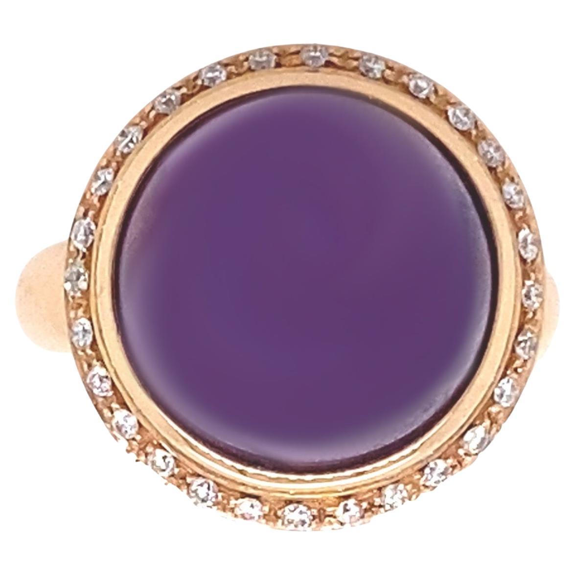 21st Century 18 Karat Gold Smooth Amethyst and F/G VVS Diamond Cocktail Ring For Sale