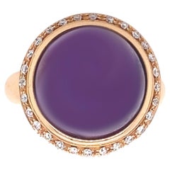 Vintage 21st Century 18 Karat Gold Smooth Amethyst and F/G VVS Diamond Cocktail Ring