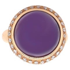 Vintage 21st Century 18 Karat Gold Smooth Amethyst and F/G VVS Diamond Cocktail Ring