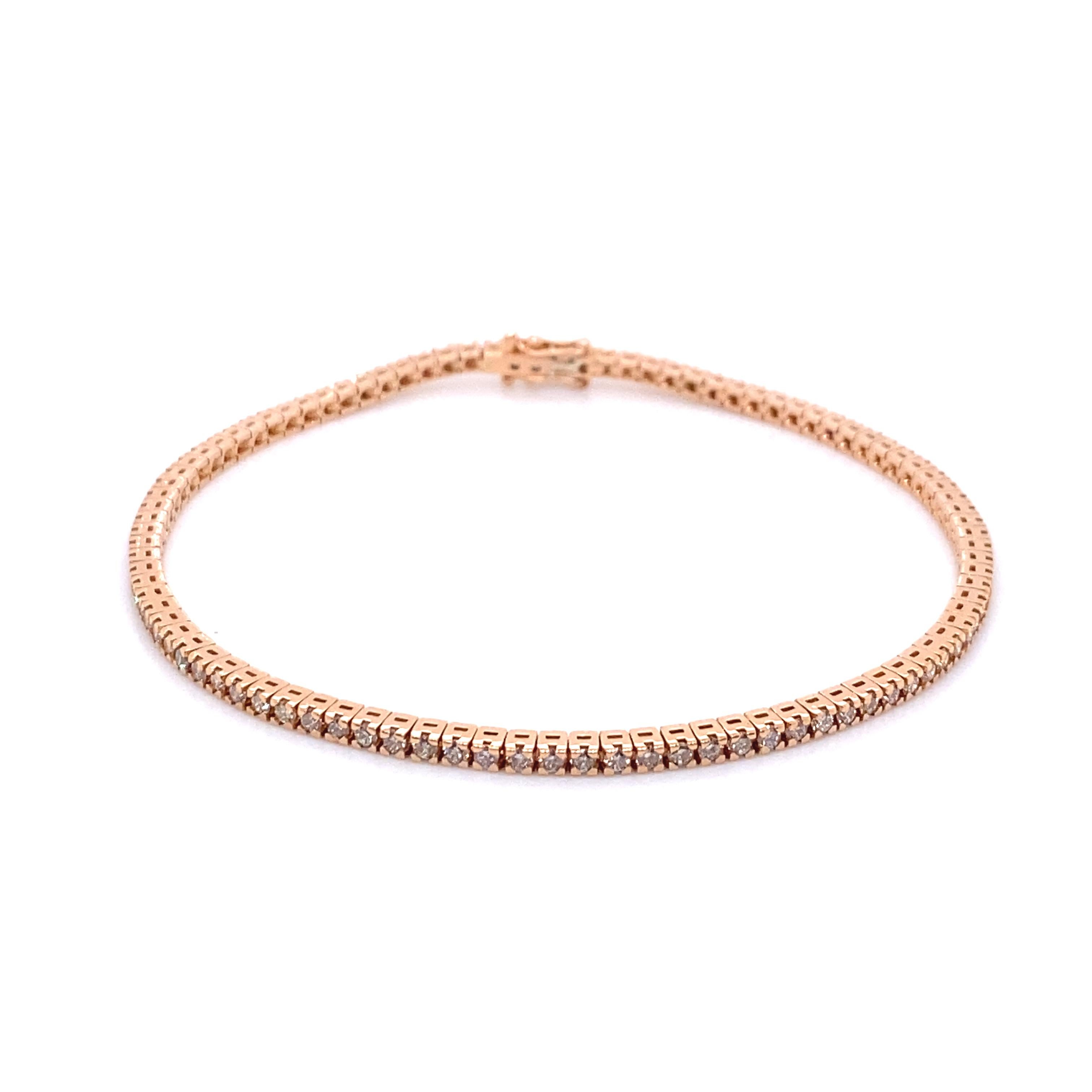 Contemporain Bracelet tennis du 21e siècle en or rose 18 carats et diamants G-VS de 1,4 carat en vente