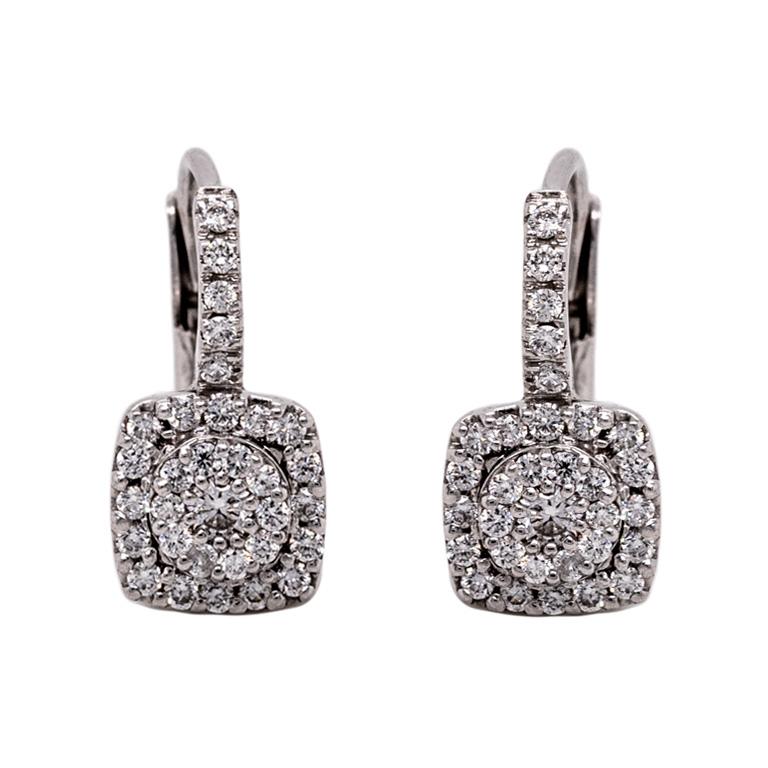 Contemporary 21st Century 18-Karat White Gold .49-Carat G-VS Diamond French Back Earrings For Sale