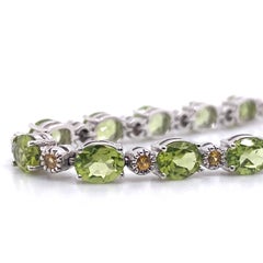 21st Century 18 Karat White Gold 7-Carat Peridot Cognac Diamond Tennis Bracelet