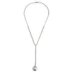 21. Jahrhundert Lavalier-Halskette aus 18 Karat Weißgold und F/G VVS Diamant und Perle