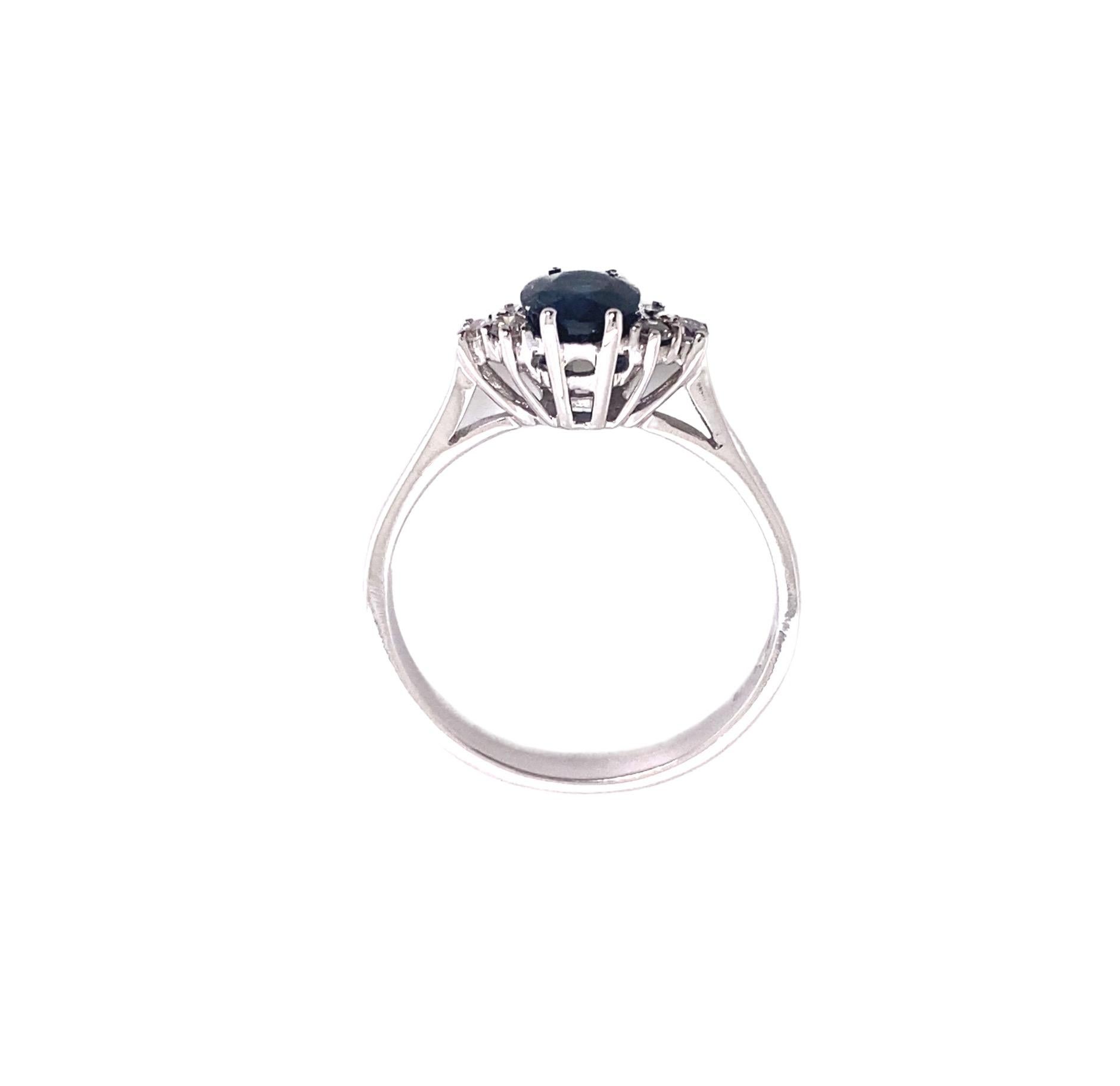 Oval Cut 21st Century Exquisite 18K White Gold Sapphire and Diamond Cluster Ring For Sale