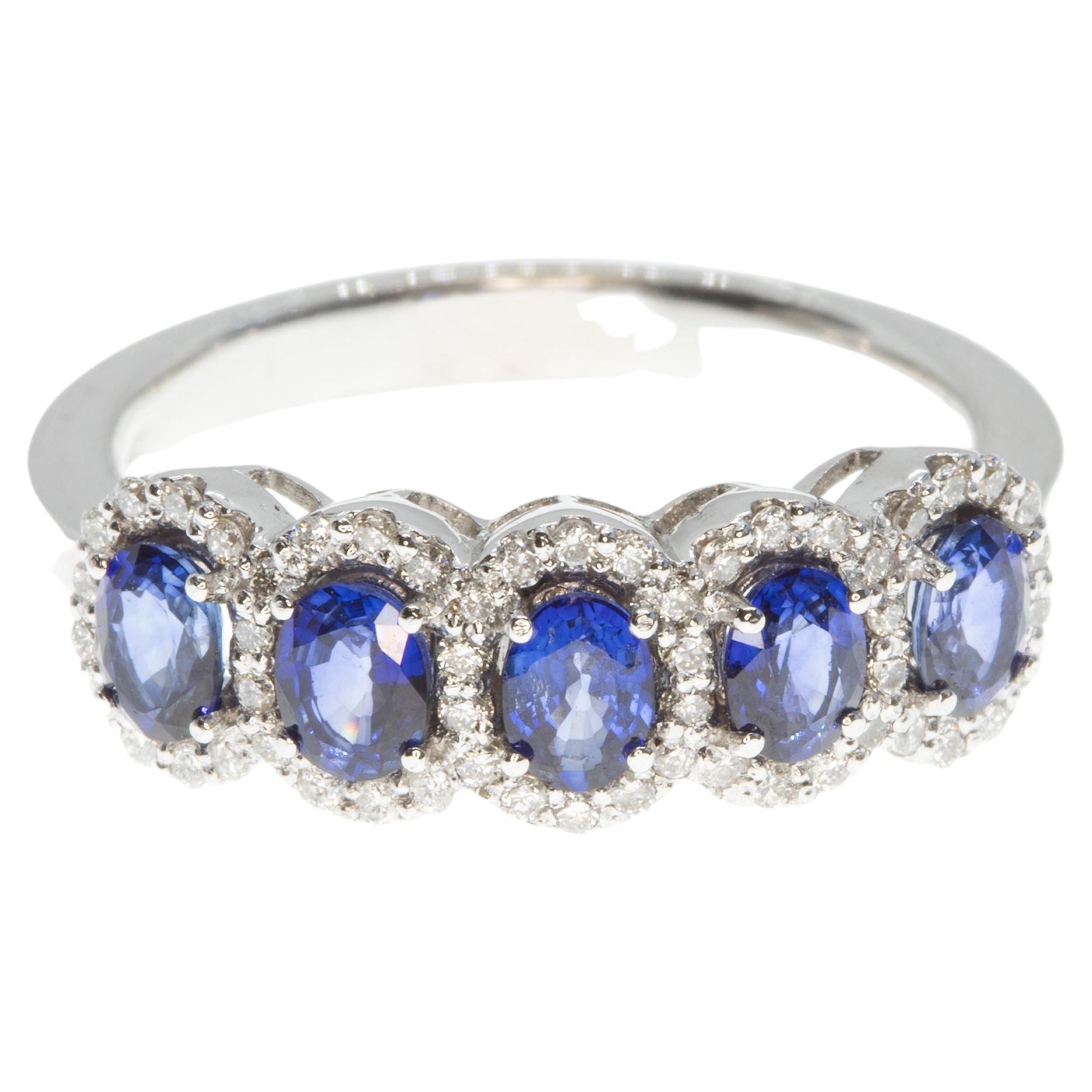 21st Century 18 Karat White Gold Diamond and Sapphire Cocktail Anniversary Ring For Sale
