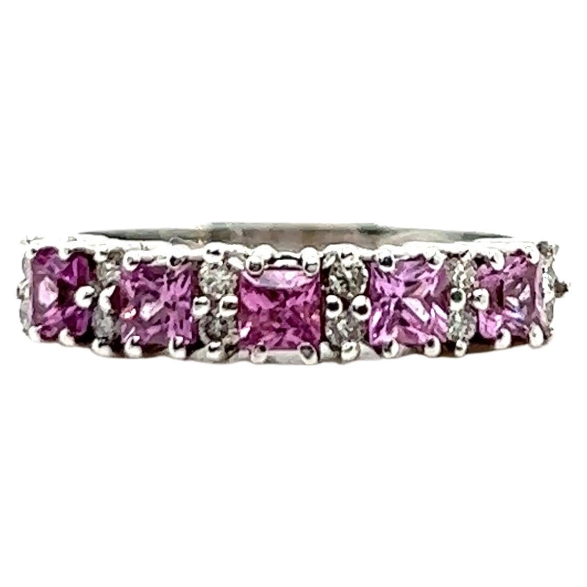 21st Century 18 Karat White Gold Diamond and Pink Sapphire Ring For Sale