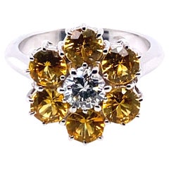 Vintage 21st Century 18 Karat White Gold, F/G VVS Diamond and Yellow Sapphire Ring