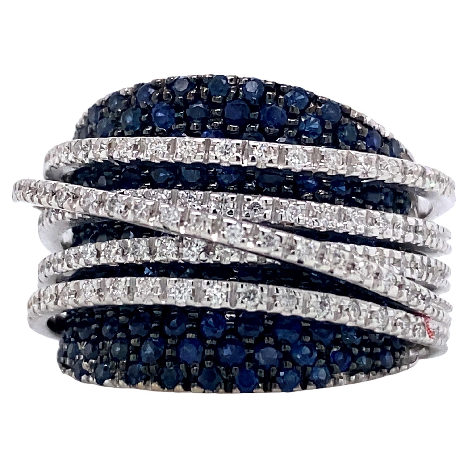 21st Century 18 Karat White Gold, G VS Diamond and Blue Sapphire Cocktail Ring