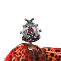 21st Century 18 Karat Gold, Real Orchid, Ruby Lucky Ladybug Drop Earrings