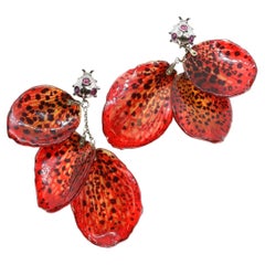 21st Century 18 Karat Gold, Real Orchid, Ruby Lucky Ladybug Drop Earrings