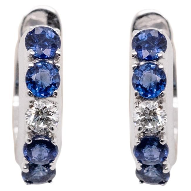 21st Century 18 Karat White Gold with F/G-VVS Diamonds and Sapphire Earrings For Sale