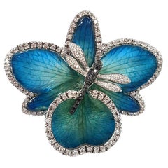 21st Century 18 Karat White Gold with White Black Diamonds Orchid Cocktail Ring