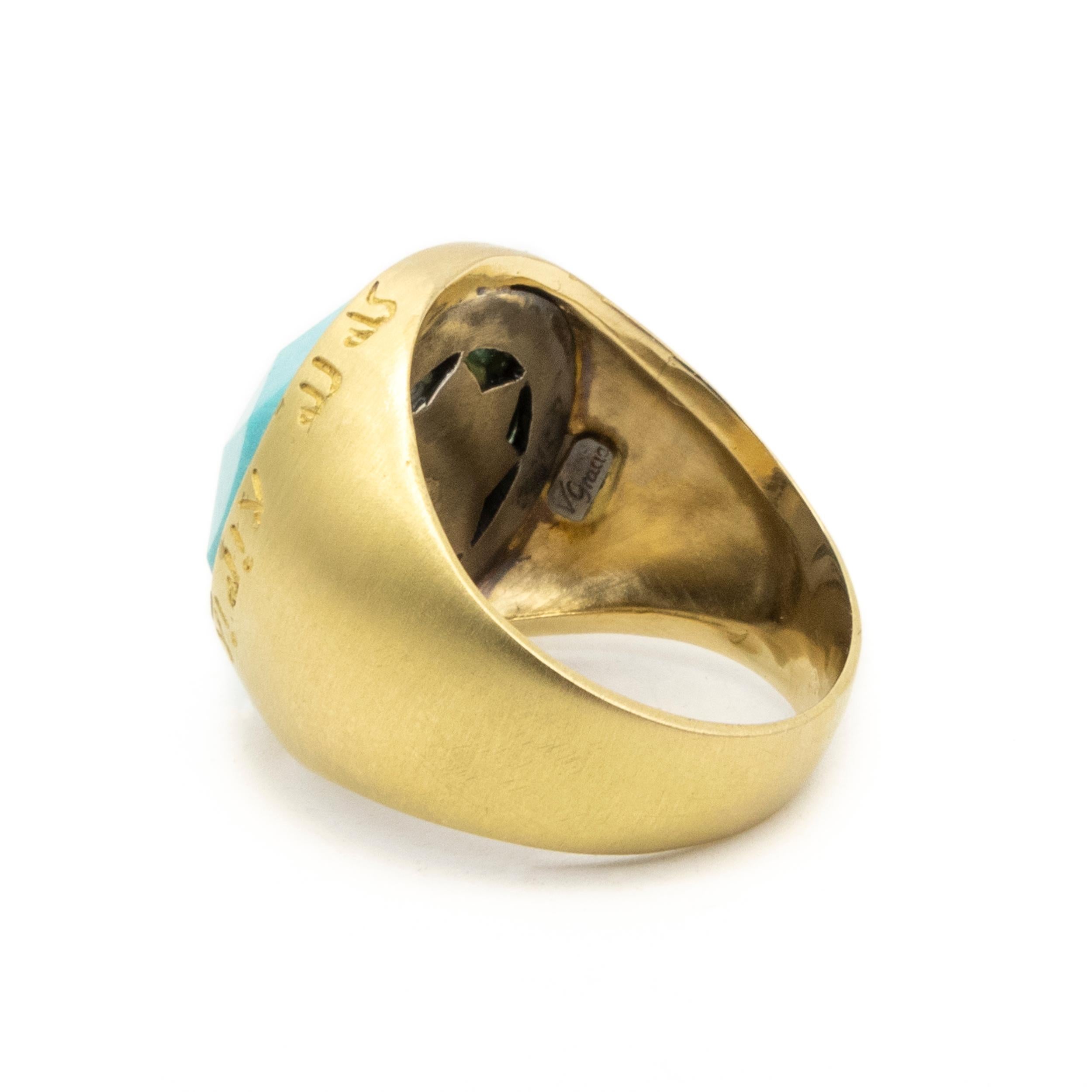 21st Century 18 Karat Yellow Gold Cocktail Ring Blue Turquoise In New Condition In Valencia, ES