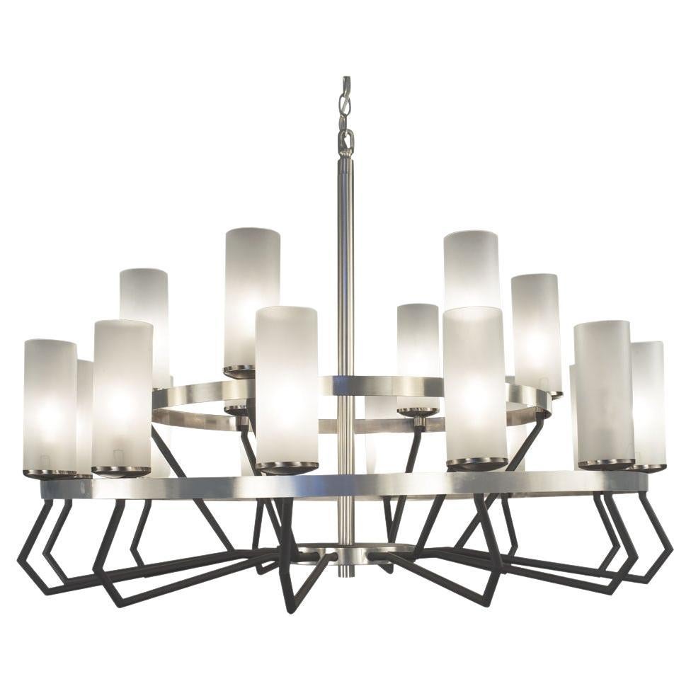 21. Jahrhundert, 18-facher Bronze-Kronleuchter  Lampenschirme im modernen Stil mit Glasschirmen im Angebot