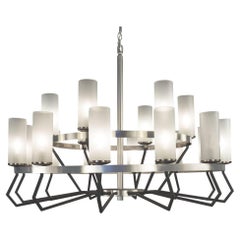 21st-Century, 18-Lights Bronze Chandelier  in modern style with glass lampshades