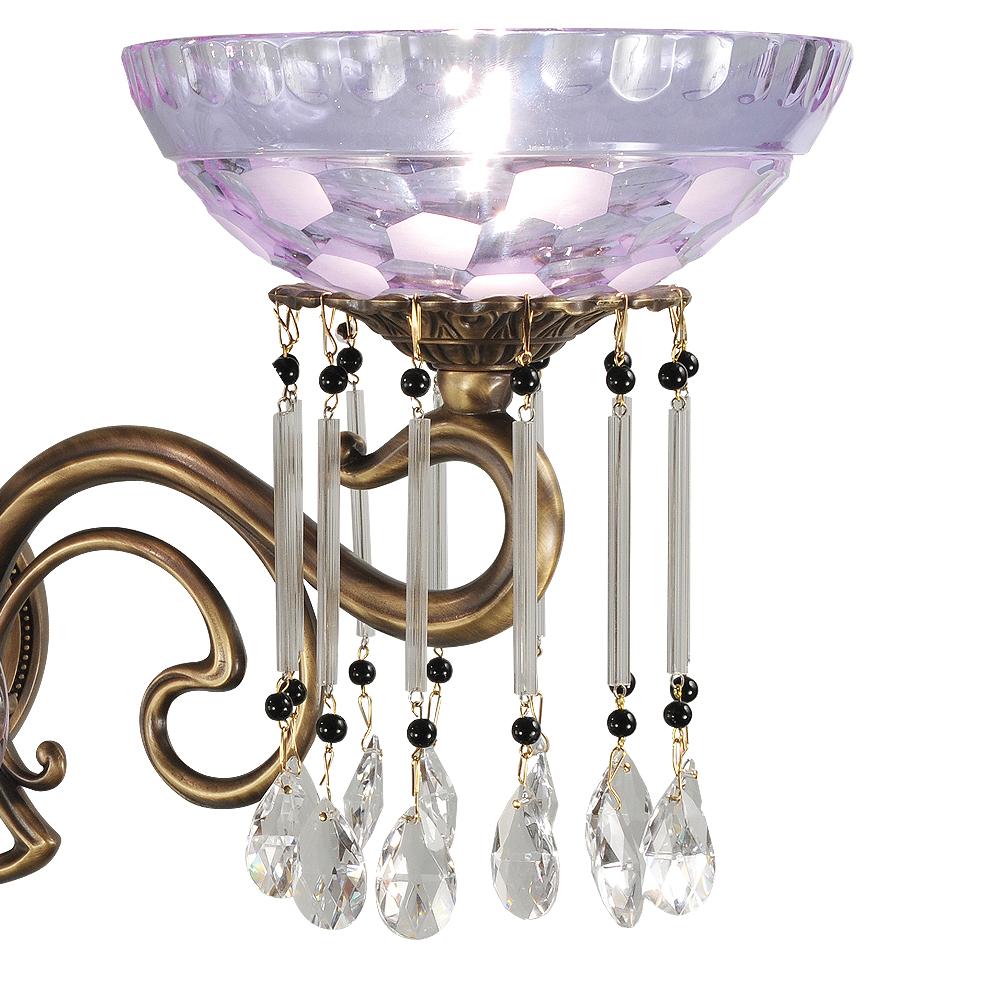 21st century hand carved alexandrite crystal and burnishes bronze applique. This applique has two lights. The Alexandrite crystal changes color from purple to blue as the temperature changes of light. On request to customer can modificate the color