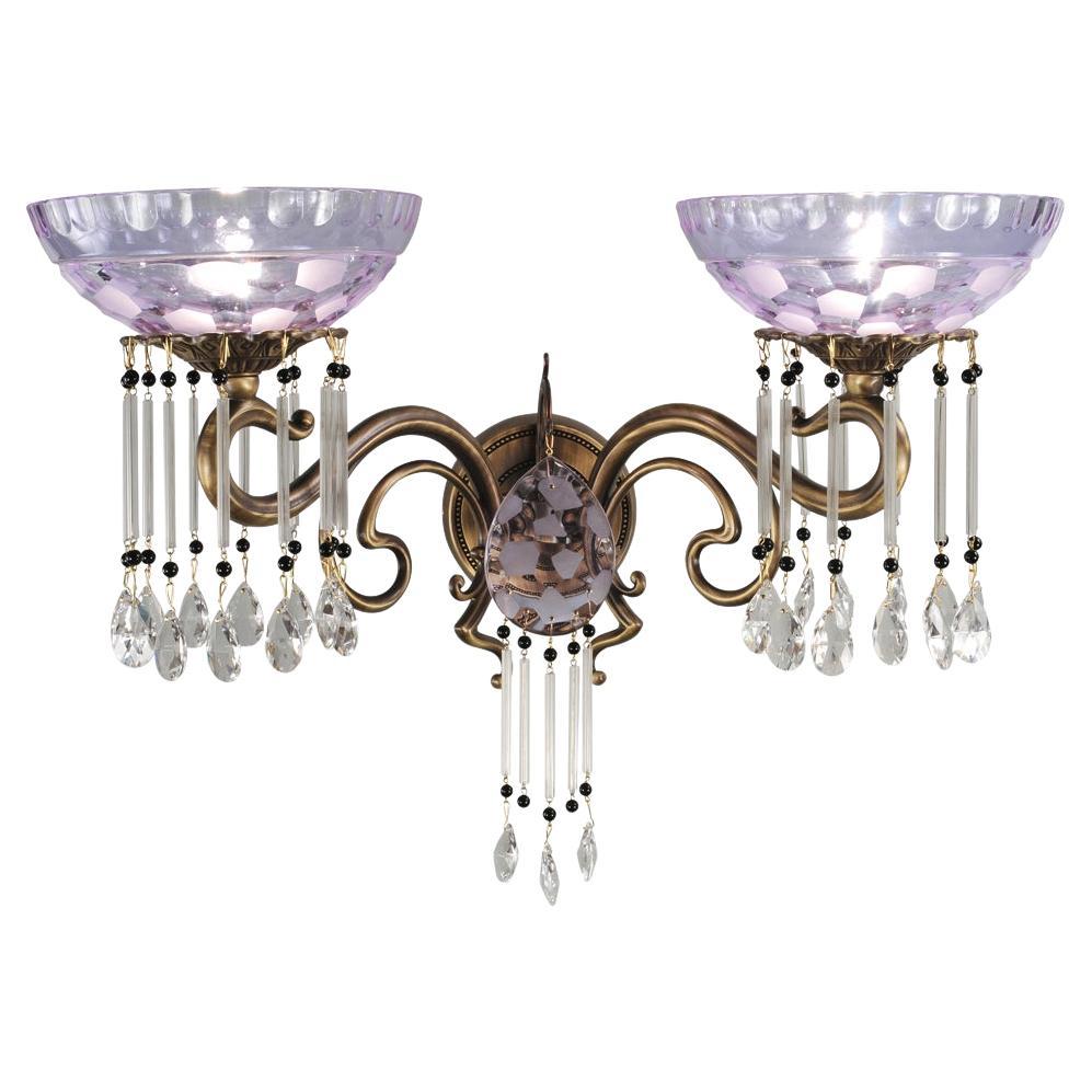 21st Century, 2-lights applique in burnished bronze and crystal in liberty style For Sale