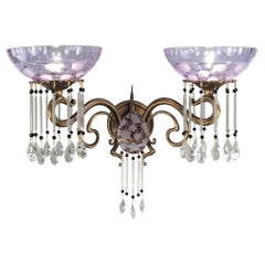 21e siècle, applique à 2 lumières en bronze bruni et cristal de style liberty