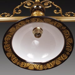 21st Century, 3 Lights Billiard Chandelier in Porcelain and Golden Bronze