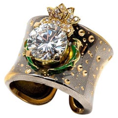 21st Century 3.56 Carat Diamond Magnolia Birds Gold Black Rhodium Cocktail Ring