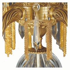 21e siècle, lustre à 5 lumières en cristal transparent et bronze avec abat-jour