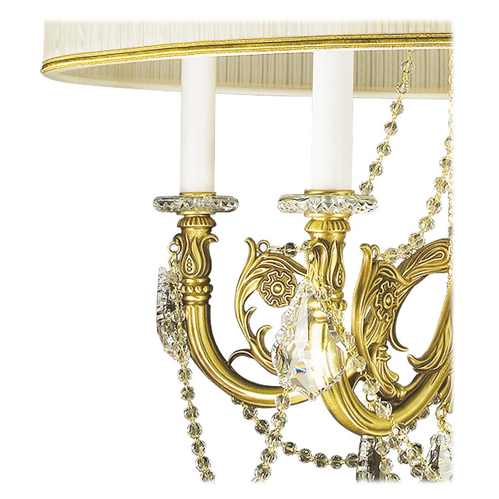 Siglo XXI, Lámpara de araña de 5 luces de cristal transparente y bronce con pantalla Luis XVI en venta