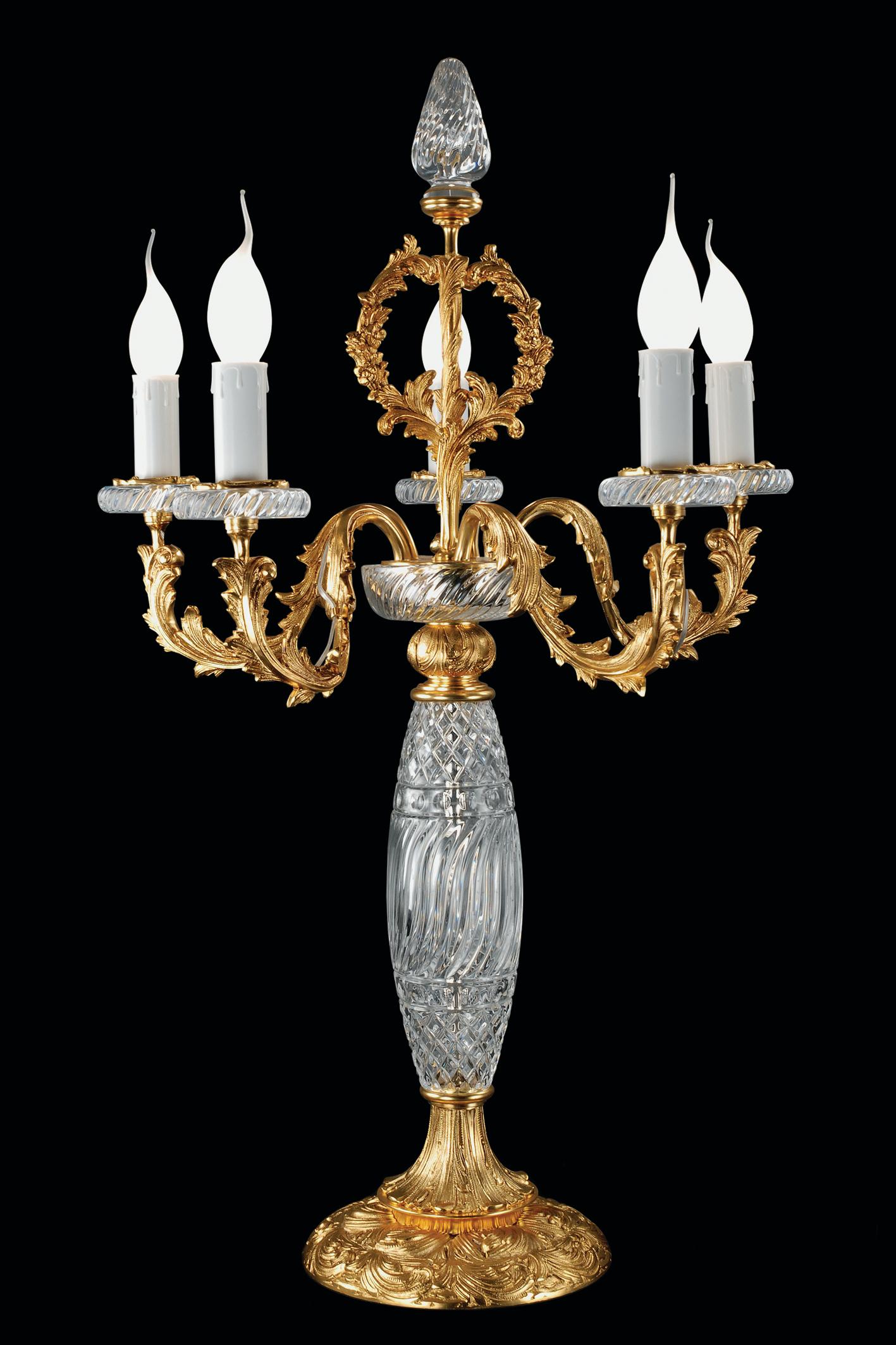 Italian 21st-Century, 5-Lights Crystal and Bronze Table Lamp in Style Luigi xvi For Sale