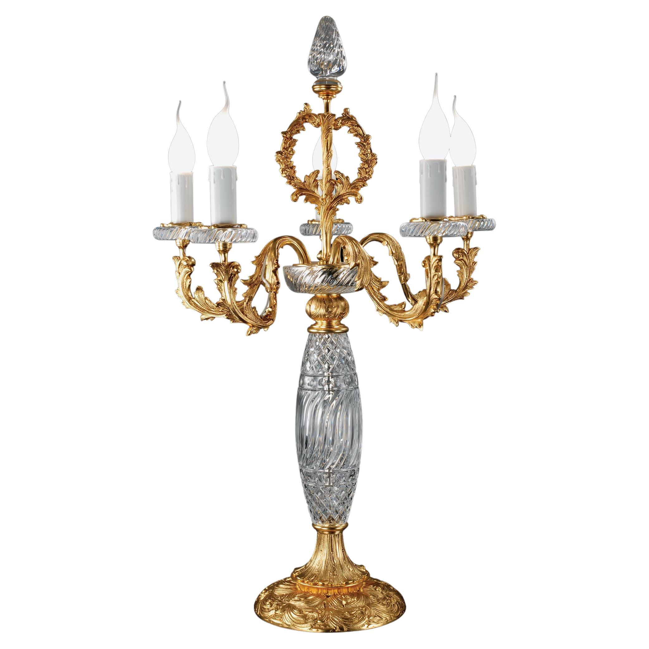 21st-Century, 5-Lights Crystal and Bronze Table Lamp in Style Luigi xvi